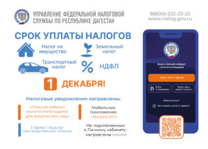Управление ФНС по Республике Дагестан напоминает о сроках уплаты имущественных налогов